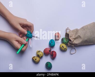 egg with ears and a bag of Easter eggs Stock Photo