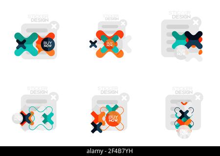 Set of flat design geometric stickers and labels, price tags, offer promotion badges, icon designs, paper style with buy now sample text, for business or web presentations, app or interface buttons. Set of flat design geometric stickers and labels, price tags, offer promotion badges, icon designs, paper style with buy now sample text, for business or web presentations, app or interface buttons, internet website store banners Stock Vector