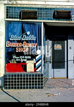 1970's United States -  Blue Dahlia Barber Shop Jacksonville Florida ca. 1979 Stock Photo