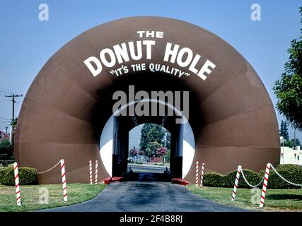 The Donut Hole straight-on view no cars Amar Road La Puente California ca. 1991 Stock Photo