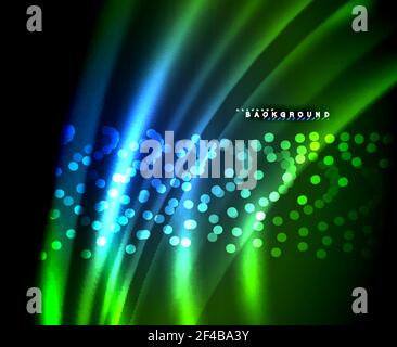 Neon glowing techno lines, hi-tech futuristic abstract background template with square shapes. Neon glowing techno lines, hi-tech futuristic abstract background template with square shapes. Vector illustration Stock Vector