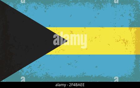 Bahamas flag with waving grunge texture. Vector background. Stock Vector