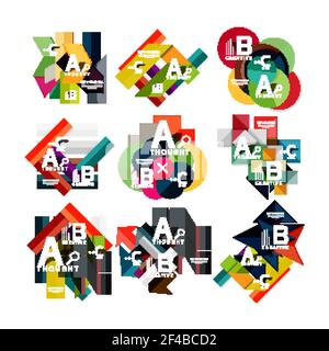 Collection of paper geometric infographics, a b c process options, presentation layouts. Collection of paper geometric infographics, a b c process options, presentation layouts. Vector illustration Stock Vector