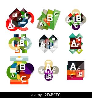 Collection of paper geometric infographics, a b c process options, presentation layouts. Collection of paper geometric infographics, a b c process options, presentation layouts. Vector illustration Stock Vector