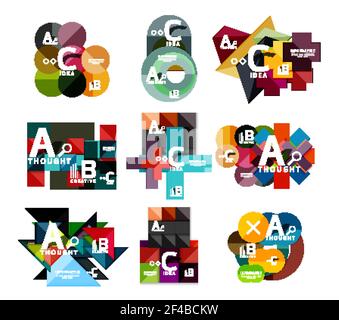 Collection of paper geometric infographics, a b c process options, presentation layouts. Collection of paper geometric infographics, a b c process options, presentation layouts. Vector illustration Stock Vector