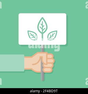 Hand holding white board. Banner with minimal icon. Concept of protest. Vector illustration, flat style. Stock Vector