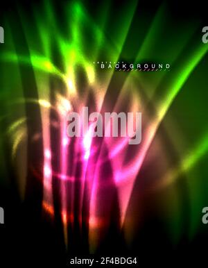 Neon glowing techno lines, hi-tech futuristic abstract background template with square shapes. Neon glowing techno lines, hi-tech futuristic abstract background template with square shapes. Vector illustration Stock Vector