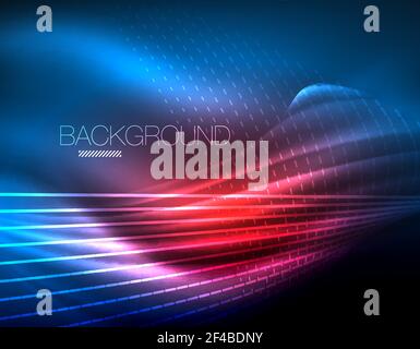 Smooth light effect, straight lines on glowing shiny neon dark background. Energy technology idea. Smooth light effect, straight lines on glowing shiny neon dark background. Energy technology idea. Vector illustration Stock Vector