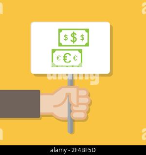Hand holding white board. Banner with minimal icon. Concept of protest. Vector illustration, flat style. Stock Vector