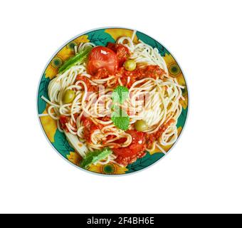 Pasta saltata - traditional Ethiopian dish that originated Stock Photo