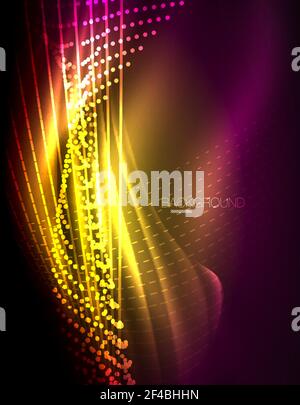 Smooth light effect, straight lines on glowing shiny neon dark background. Energy technology idea. Smooth light effect, straight lines on glowing shiny neon dark background. Energy technology idea. Vector illustration Stock Vector