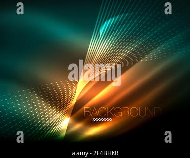 Smooth light effect, straight lines on glowing shiny neon dark background. Energy technology idea. Smooth light effect, straight lines on glowing shiny neon dark background. Energy technology idea. Vector illustration Stock Vector