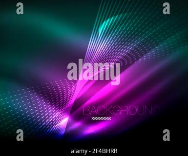Smooth light effect, straight lines on glowing shiny neon dark background. Energy technology idea. Smooth light effect, straight lines on glowing shiny neon dark background. Energy technology idea. Vector illustration Stock Vector