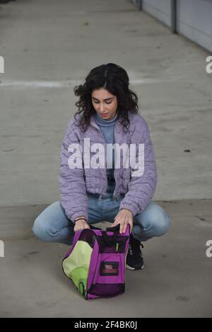 Cologne, Germany. 19th Mar, 2021. Actress Suri Abbassi plays figure skater Leyla Öztürk in the RTL soap 'Alles was zählt'. Credit: Horst Galuschka/dpa/Alamy Live News Stock Photo