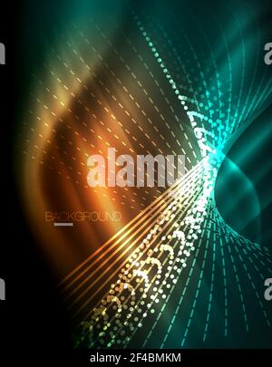 Smooth light effect, straight lines on glowing shiny neon dark background. Energy technology idea. Smooth light effect, straight lines on glowing shiny neon dark background. Energy technology idea. Vector illustration Stock Vector