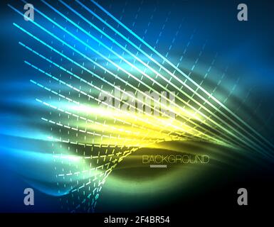 Smooth light effect, straight lines on glowing shiny neon dark background. Energy technology idea. Smooth light effect, straight lines on glowing shiny neon dark background. Energy technology idea. Vector illustration Stock Vector