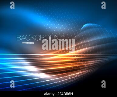 Smooth light effect, straight lines on glowing shiny neon dark background. Energy technology idea. Smooth light effect, straight lines on glowing shiny neon dark background. Energy technology idea. Vector illustration Stock Vector