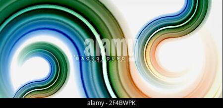 Rainbow fluid color line abstract background - swirl and circles, twisted liquid colours design, colorful marble or plastic wavy texture backdrop, multicolored template for business or technology presentation or web brochure cover layout, wallpaper. Rainbow fluid color line abstract background - swirl and circles, twisted liquid colours design, colorful marble or plastic wavy texture backdrop, multicolored template for business or technology presentation or web brochure cover layout, wallpaper. Vector illustration Stock Vector