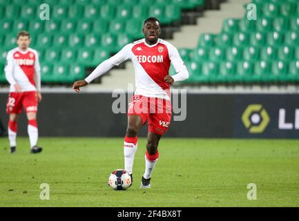 Youssouf Fofana of Monaco during the French championship Ligue 1 football match between AS Saint-Etienne (ASSE) and AS Monaco (ASM) on March 19, 2021 at Stade Geoffroy Guichard in Saint-Etienne, France - Photo Jean Catuffe / DPPI Stock Photo