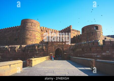 Lahore or Amar Singh Gate of Agra Fort in India Stock Photo