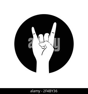 Hand showing coolness black glyph icon. Heavy metal hand gesture. Pictogram for web page, mobile app, promo. UI UX GUI design element. Editable stroke Stock Vector