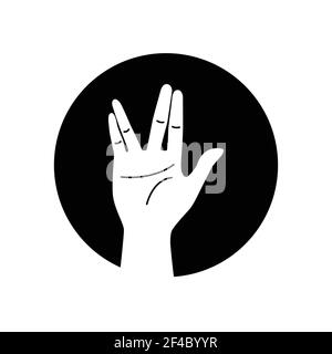 Hand gesture of human glyph black icon. Pictogram for web page, mobile app, promo. UI UX GUI design element. Editable stroke. Stock Vector