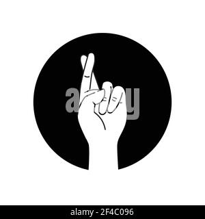 Hand showing symbol good luck black glyph icon. Fingers crossed. Superstition, luck, white lie gesture. Pictogram for web page, mobile app, promo. UI Stock Vector