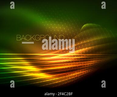 Smooth light effect, straight lines on glowing shiny neon dark background. Energy technology idea. Smooth light effect, straight lines on glowing shiny neon dark background. Energy technology idea. Vector illustration Stock Vector
