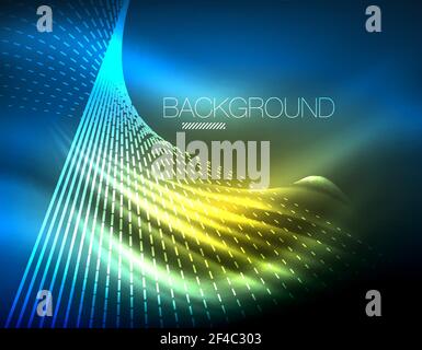 Smooth light effect, straight lines on glowing shiny neon dark background. Energy technology idea. Smooth light effect, straight lines on glowing shiny neon dark background. Energy technology idea. Vector illustration Stock Vector