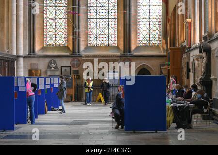 A Covid 19 Vaccination Centre in Salisbury Cathedral in 2021 Stock Photo