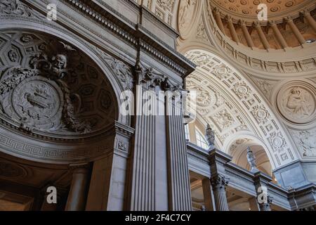 A Baroque dome towers above the rotunda in San Francisco, California's City Hall. Stock Photo