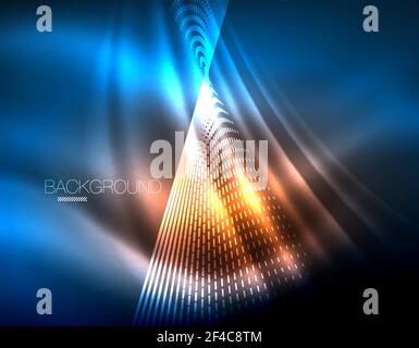 Smooth light effect, straight lines on glowing shiny neon dark background. Energy technology idea. Smooth light effect, straight lines on glowing shiny neon dark background. Energy technology idea. Vector illustration Stock Vector
