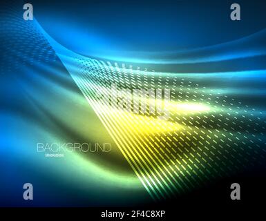 Smooth light effect, straight lines on glowing shiny neon dark background. Energy technology idea. Smooth light effect, straight lines on glowing shiny neon dark background. Energy technology idea. Vector illustration Stock Vector