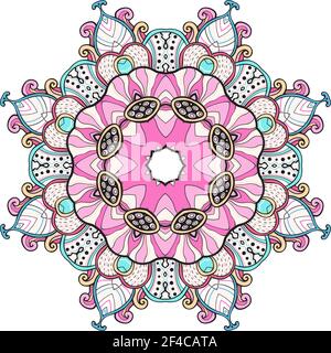 Abstract colorful round oriental ornament. Hand drawn vector illustration.. Abstract colorful round oriental ornament. Stock Vector