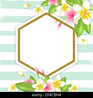Abstract summer floral vector tropical background with plumeria flowers and green leaves . Abstract summer floral vector tropical background Stock Vector
