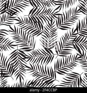 Decorative tropical seamless pattern with black palm leaves on a white background. Seamless pattern with black palm leaves Stock Vector