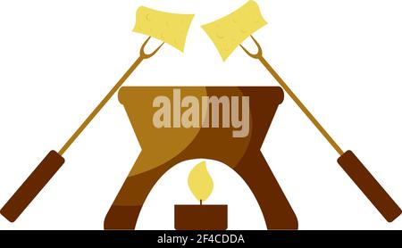 Vector illustration Cartoon fondue. Fondue snack symbol on a white background. Capacity for two fondue forks and a candle. Stock Vector