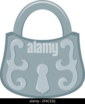 Vector illustration of abstract vintage metal padlock on a white background. Retro Castle with a decorative ornament in Cartoon style. Vintage object - padlock, design element Stock Vector
