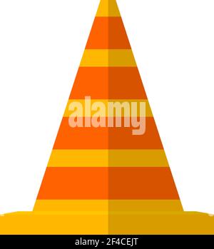 Vector illustration of the striped traffic cone. Flat style traffic cone on a white background. Isolated on white background. Road sign. Stock Vector