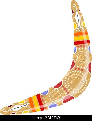Australian wooden boomerang. Cartoon boomerang on a white background. Vector illustration of colored boomerang Tribal lizard. Stock vector Stock Vector