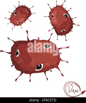 Set Vector illustration Cartoon red virus. Comic virus isolated on white background. Cartoon style. Microorganism biology nature Stock Vector