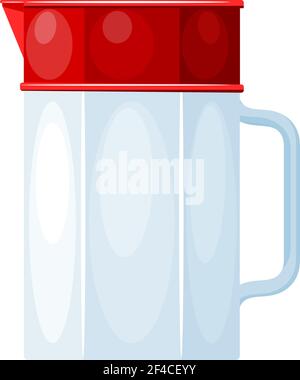 Modern glass decanter with a red cap on a white background. Stock vector illustration Stock Vector