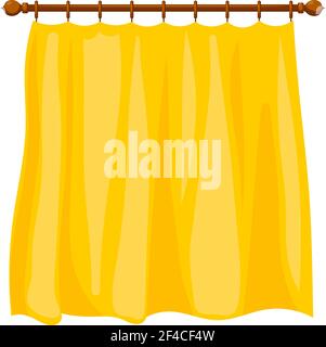 Vector illustration of abstract Cartoon yellow curtains on the ledge on a white background. Isolated household furnishings. Yellow portiere, Cartoon style Stock Vector