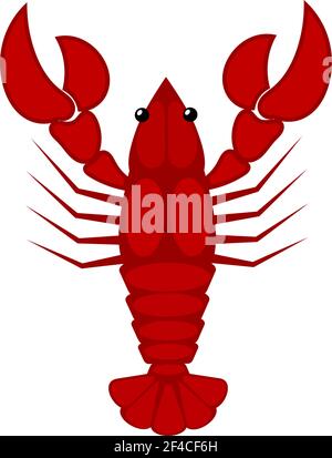 Vector illustration of a red lobster on a white background. Cartoon style food. Animal world of the sea. Stock Vector