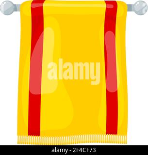 Vector illustration of yellow towels terry towels on holder on a white background. Cartoon style. Required items of hygiene. Bath towel affiliation Stock Vector