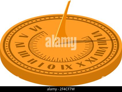Color vector image of a sundial on a white background. Sundial in Flete Cartoon style. Stock vector illustration Stock Vector