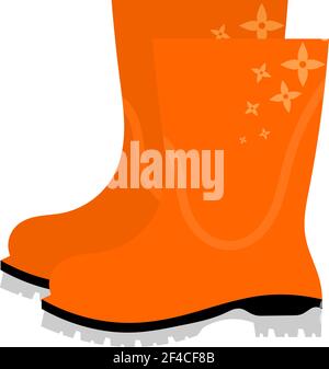 Vector illustration of abstract yellow rubber boots with floral ornament on a white background. Autumn shoes on a white background. Isolated object Stock Vector