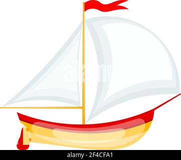 Vector illustration of a small sailing yacht. Cartoon yacht on white background. Isolated object Stock Vector