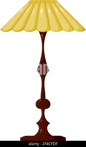Vector illustration of yellow floor lamp on a white background. Vintage lamp. Floor lamp in Cartoon style Stock Vector