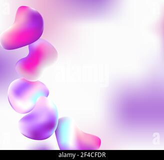 Abstract bright vector colorful  background with falling drops of liquid. Pink and violet shapes on a blurred background. Stock Vector